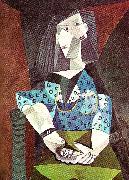 pablo picasso kvinna i bla klanning oil painting reproduction